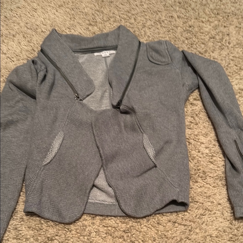 Gray Cardigan with Notched Collar and Structured Shoulders